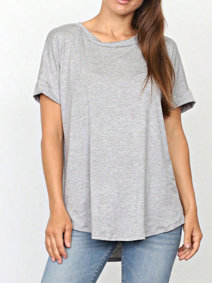 Summer Boho Retro Cool Solid Color Soft Rayon Every Day  High And Low Top Shirt Blouse | Small-3 XL