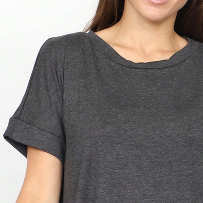 Summer Boho Retro Cool Solid Color Soft Rayon Every Day  High And Low Top Shirt Blouse | Small-3 XL