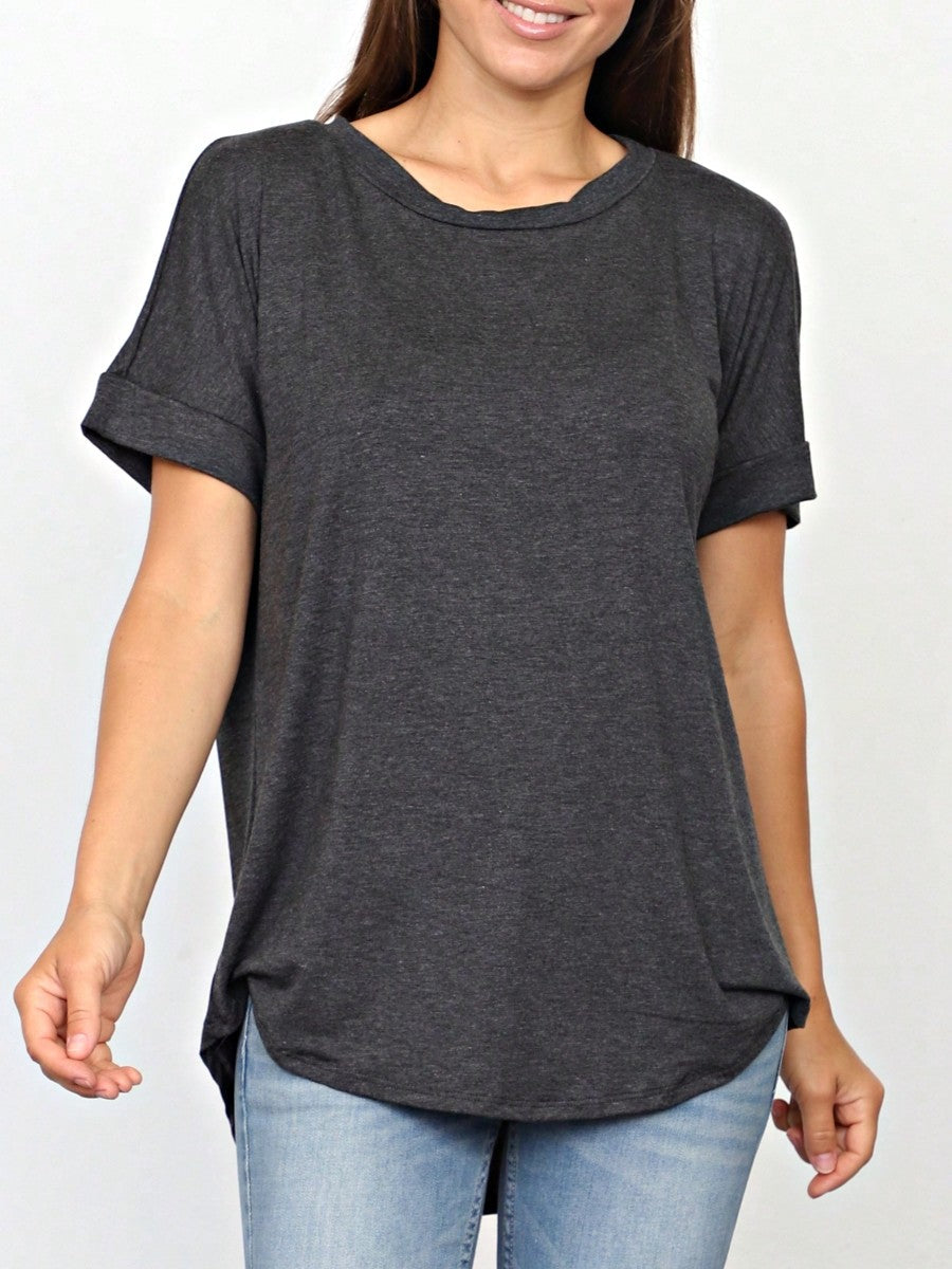 Summer Boho Retro Cool Solid Color Soft Rayon Every Day  High And Low Top Shirt Blouse | Small-3 XL