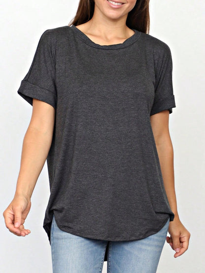 Summer Boho Retro Cool Solid Color Soft Rayon Every Day  High And Low Top Shirt Blouse | Small-3 XL