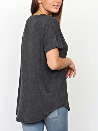Summer Boho Retro Cool Solid Color Soft Rayon Every Day  High And Low Top Shirt Blouse | Small-3 XL