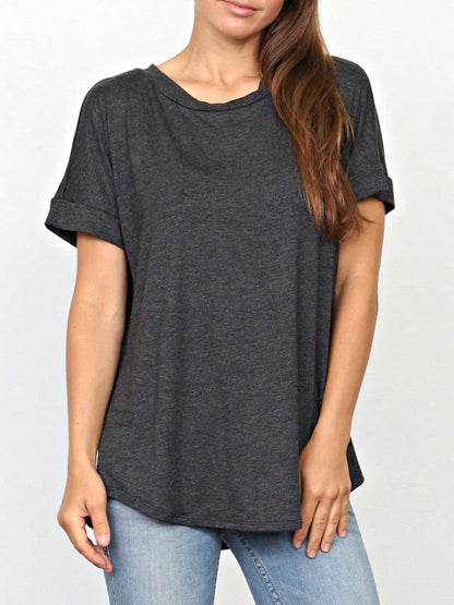 Summer Boho Retro Cool Solid Color Soft Rayon Every Day  High And Low Top Shirt Blouse | Small-3 XL