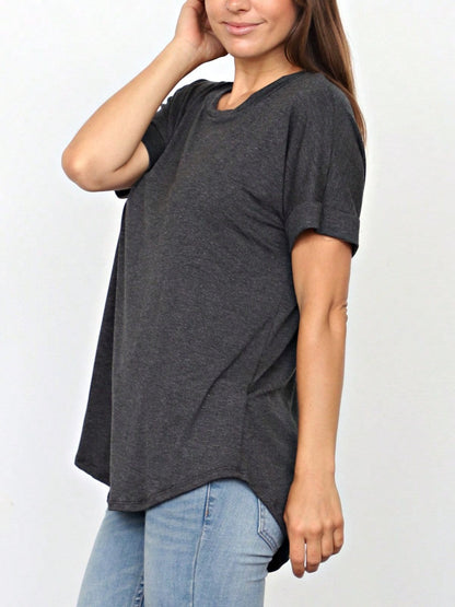 Summer Boho Retro Cool Solid Color Soft Rayon Every Day  High And Low Top Shirt Blouse | Small-3 XL