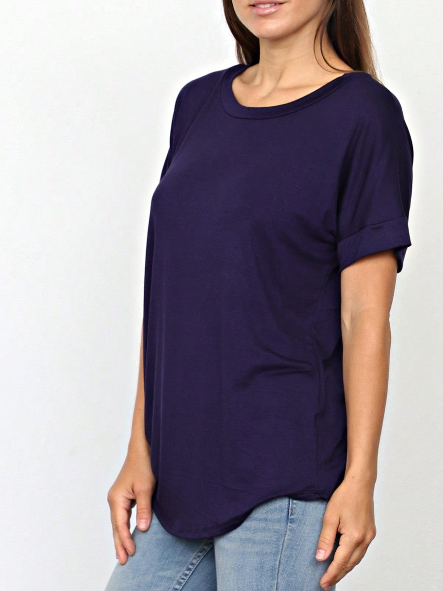 Summer Boho Retro Cool Solid Color Soft Rayon Every Day  High And Low Top Shirt Blouse | Small-3 XL