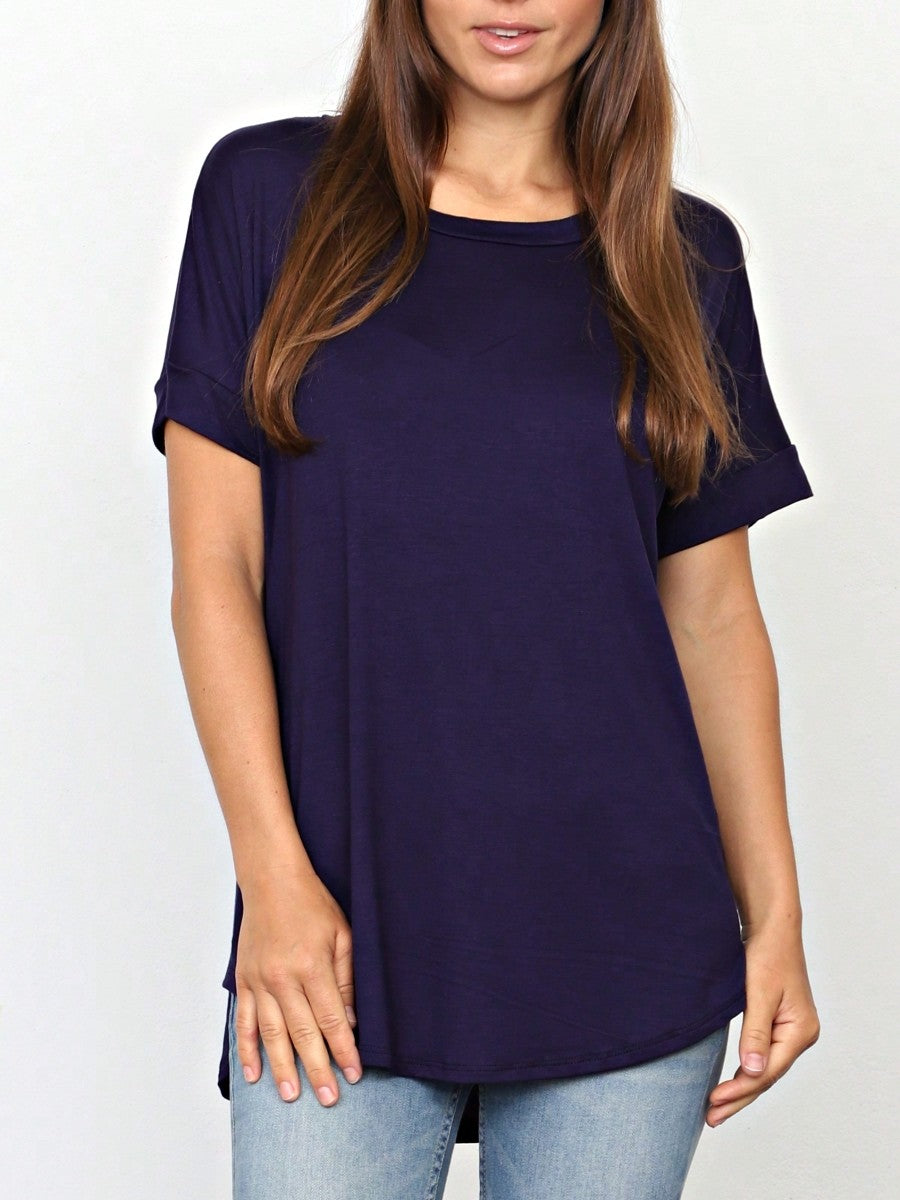 Summer Boho Retro Cool Solid Color Soft Rayon Every Day  High And Low Top Shirt Blouse | Small-3 XL