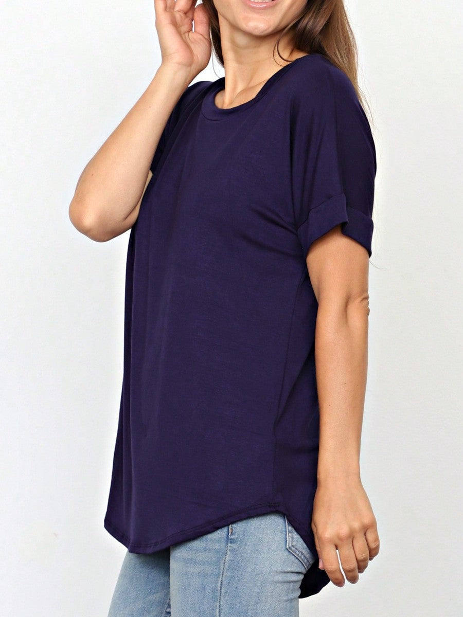 Summer Boho Retro Cool Solid Color Soft Rayon Every Day  High And Low Top Shirt Blouse | Small-3 XL