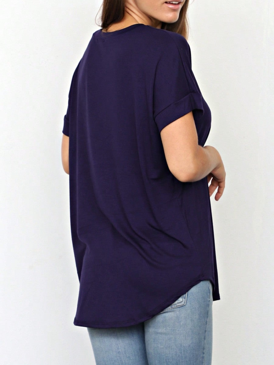 Summer Boho Retro Cool Solid Color Soft Rayon Every Day  High And Low Top Shirt Blouse | Small-3 XL