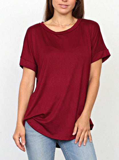 Summer Boho Retro Cool Solid Color Soft Rayon Every Day  High And Low Top Shirt Blouse | Small-3 XL