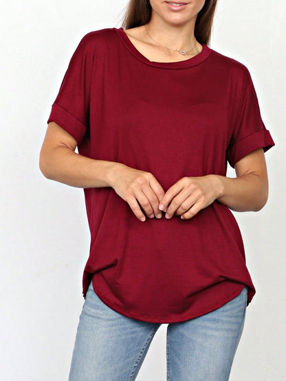 Summer Boho Retro Cool Solid Color Soft Rayon Every Day  High And Low Top Shirt Blouse | Small-3 XL