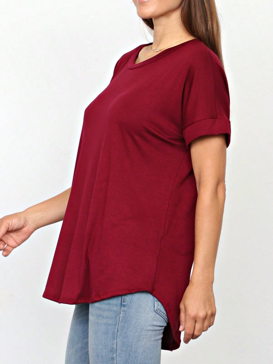Summer Boho Retro Cool Solid Color Soft Rayon Every Day  High And Low Top Shirt Blouse | Small-3 XL