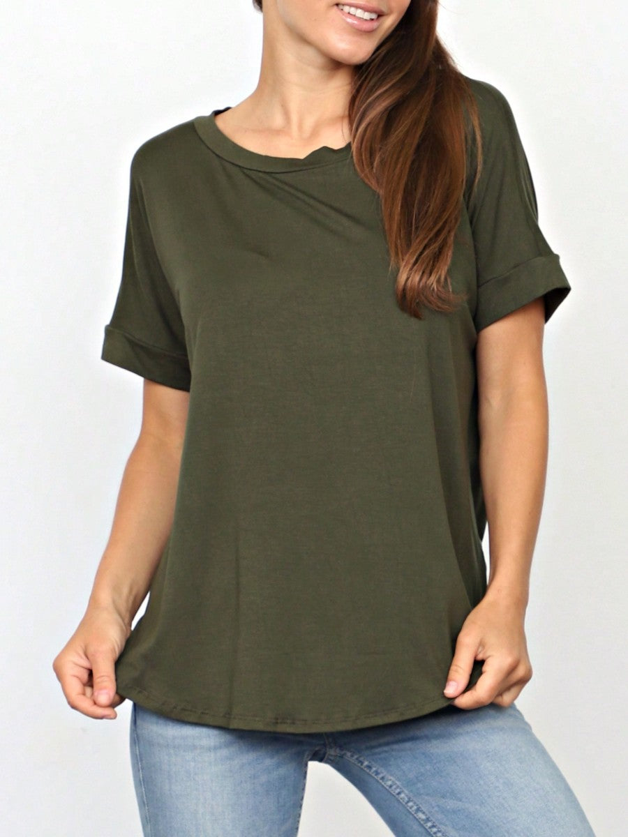 Summer Boho Retro Cool Solid Color Soft Rayon Every Day  High And Low Top Shirt Blouse | Small-3 XL