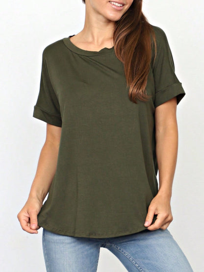 Summer Boho Retro Cool Solid Color Soft Rayon Every Day  High And Low Top Shirt Blouse | Small-3 XL