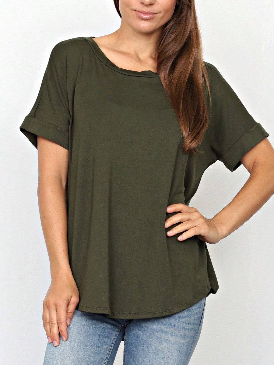 Summer Boho Retro Cool Solid Color Soft Rayon Every Day  High And Low Top Shirt Blouse | Small-3 XL