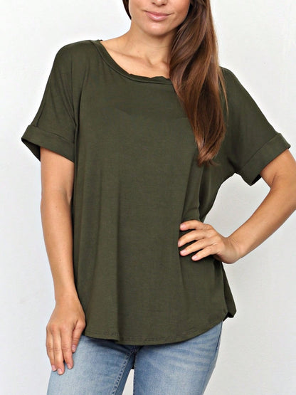 Summer Boho Retro Cool Solid Color Soft Rayon Every Day  High And Low Top Shirt Blouse | Small-3 XL