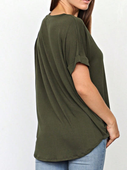Summer Boho Retro Cool Solid Color Soft Rayon Every Day  High And Low Top Shirt Blouse | Small-3 XL