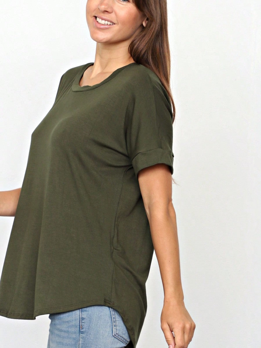 Summer Boho Retro Cool Solid Color Soft Rayon Every Day  High And Low Top Shirt Blouse | Small-3 XL
