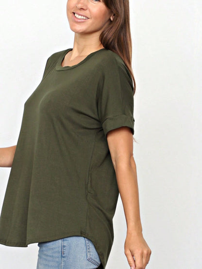 Summer Boho Retro Cool Solid Color Soft Rayon Every Day  High And Low Top Shirt Blouse | Small-3 XL