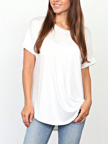 Summer Boho Retro Cool Solid Color Soft Rayon Every Day  High And Low Top Shirt Blouse | Small-3 XL