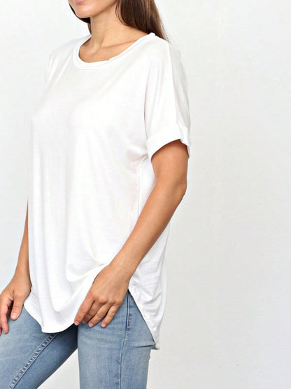 Summer Boho Retro Cool Solid Color Soft Rayon Every Day  High And Low Top Shirt Blouse | Small-3 XL