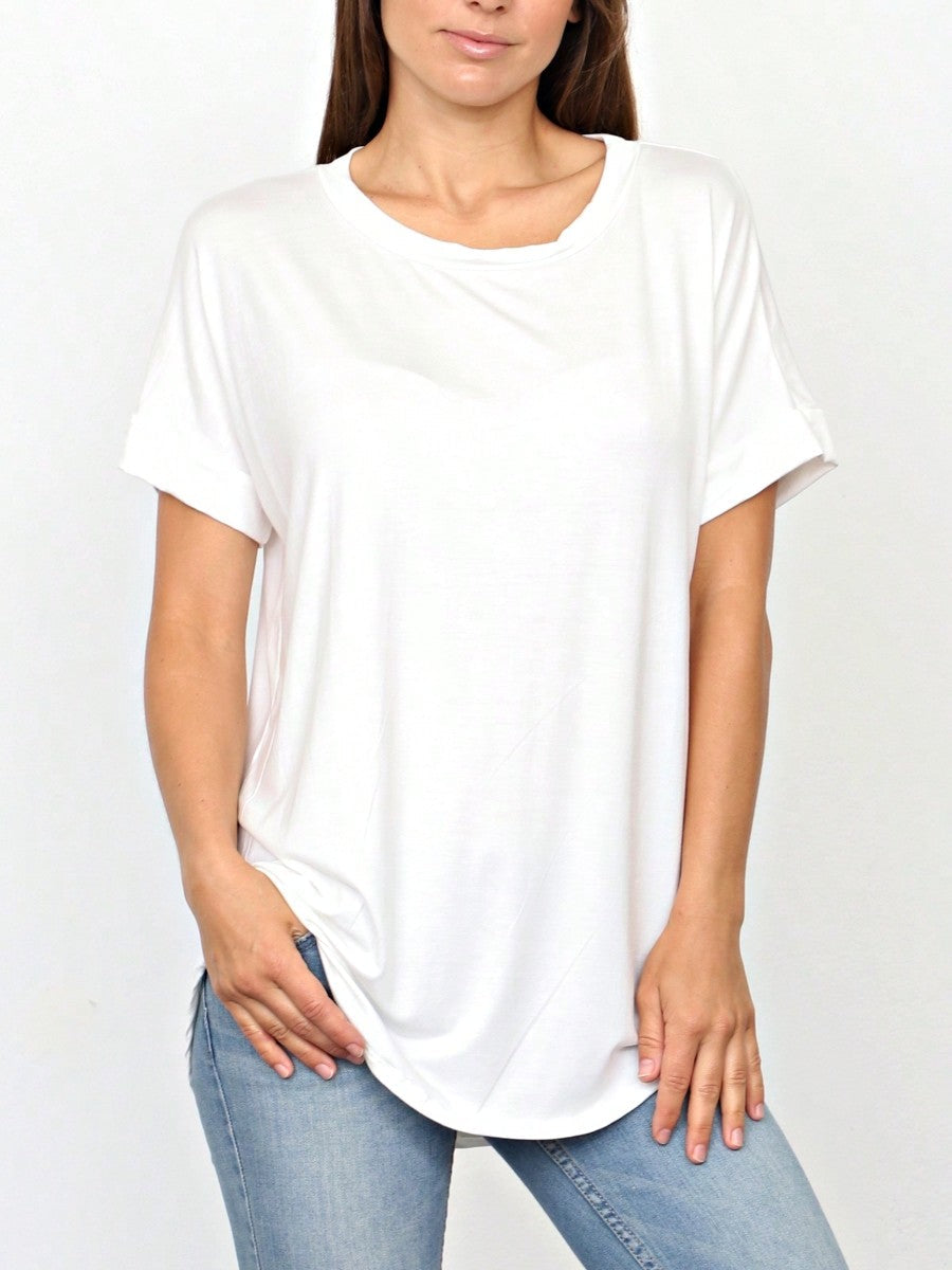 Summer Boho Retro Cool Solid Color Soft Rayon Every Day  High And Low Top Shirt Blouse | Small-3 XL