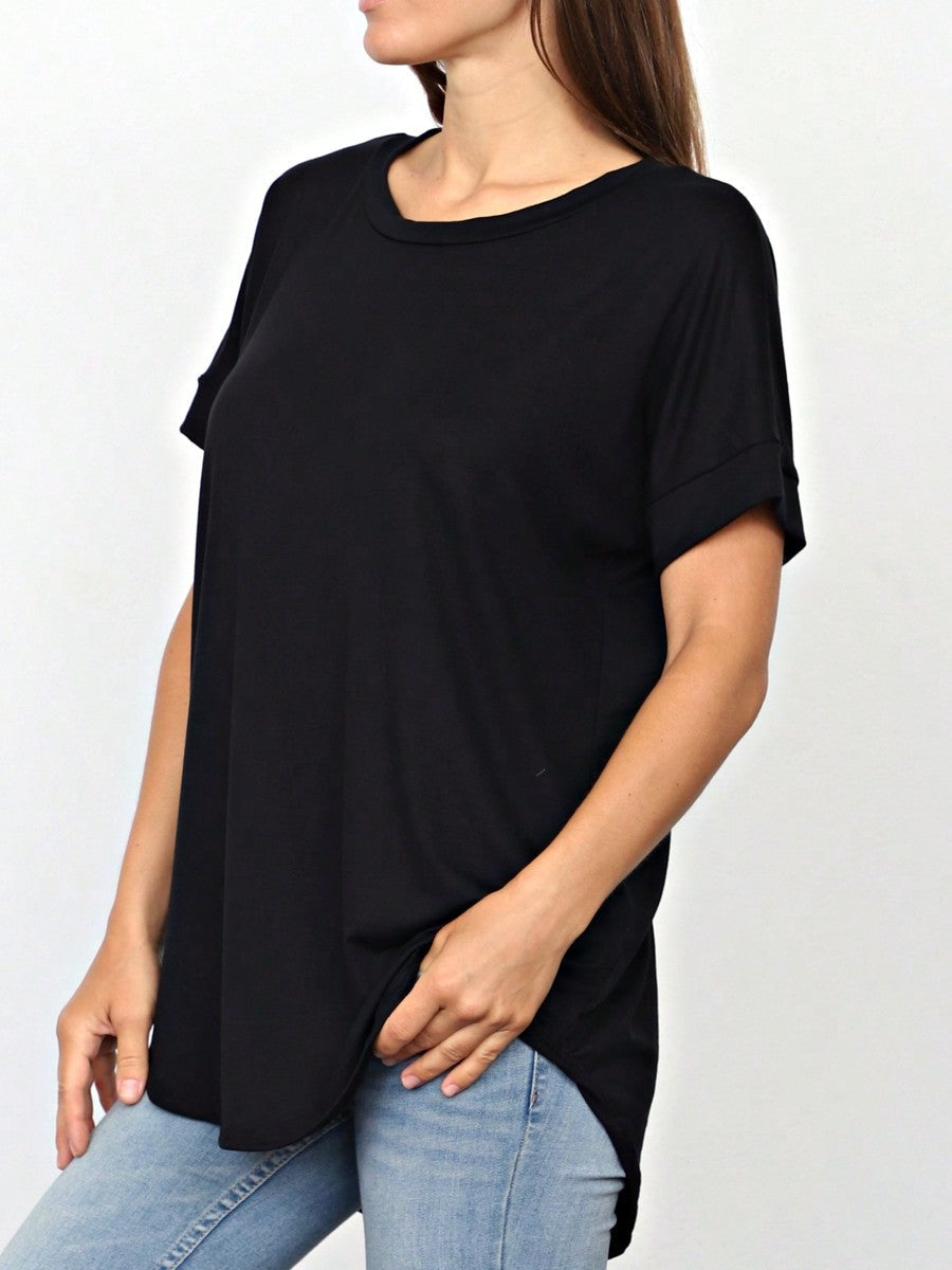 Summer Boho Retro Cool Solid Color Soft Rayon Every Day  High And Low Top Shirt Blouse | Small-3 XL
