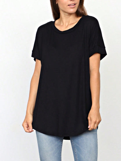 Summer Boho Retro Cool Solid Color Soft Rayon Every Day  High And Low Top Shirt Blouse | Small-3 XL