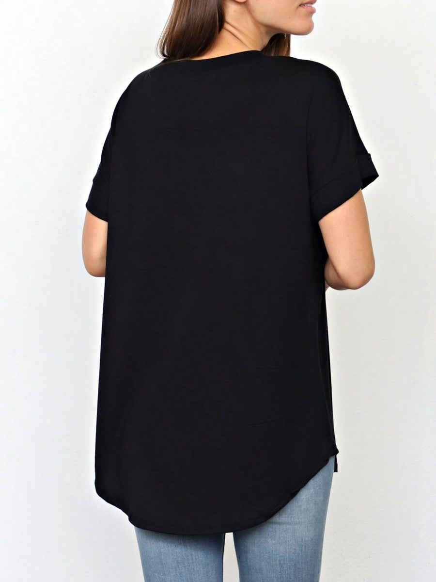 Summer Boho Retro Cool Solid Color Soft Rayon Every Day  High And Low Top Shirt Blouse | Small-3 XL