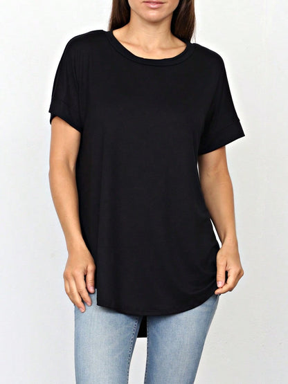 Summer Boho Retro Cool Solid Color Soft Rayon Every Day  High And Low Top Shirt Blouse | Small-3 XL