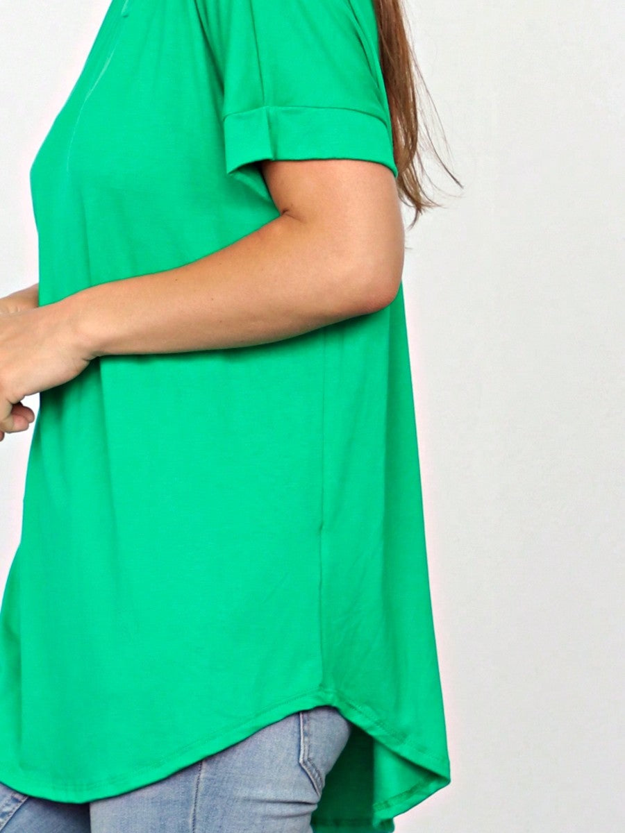 Summer Boho Retro Cool Solid Color Soft Rayon Every Day  High And Low Top Shirt Blouse | Small-3 XL