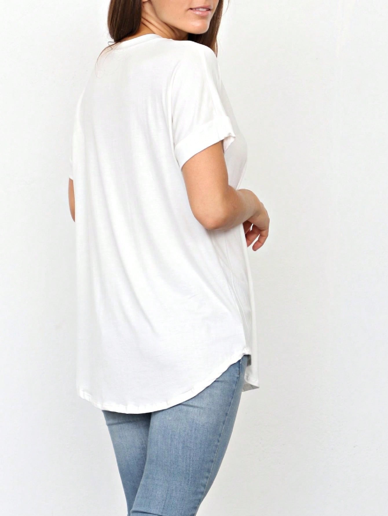 Summer Boho Retro Cool Solid Color Soft Rayon Every Day  High And Low Top Shirt Blouse | Small-3 XL