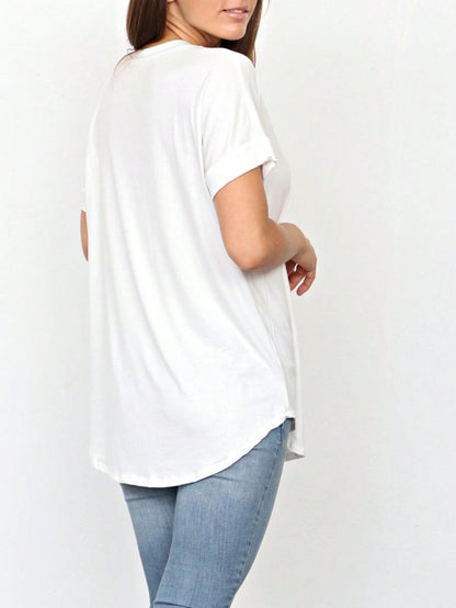 Summer Boho Retro Cool Solid Color Soft Rayon Every Day  High And Low Top Shirt Blouse | Small-3 XL