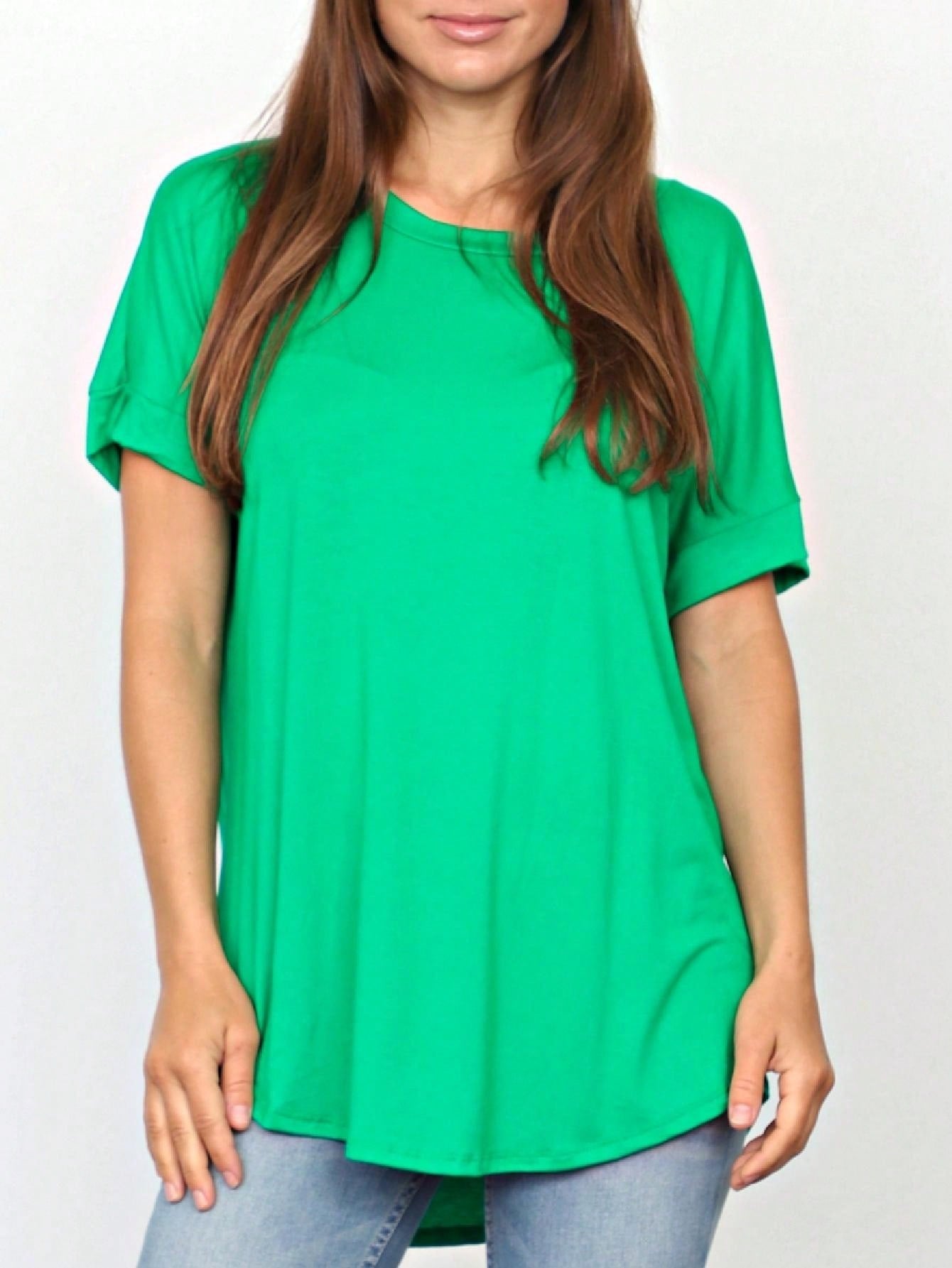 Summer Boho Retro Cool Solid Color Soft Rayon Every Day  High And Low Top Shirt Blouse | Small-3 XL
