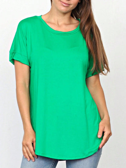Summer Boho Retro Cool Solid Color Soft Rayon Every Day  High And Low Top Shirt Blouse | Small-3 XL