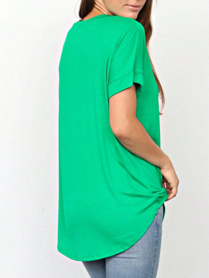 Summer Boho Retro Cool Solid Color Soft Rayon Every Day  High And Low Top Shirt Blouse | Small-3 XL
