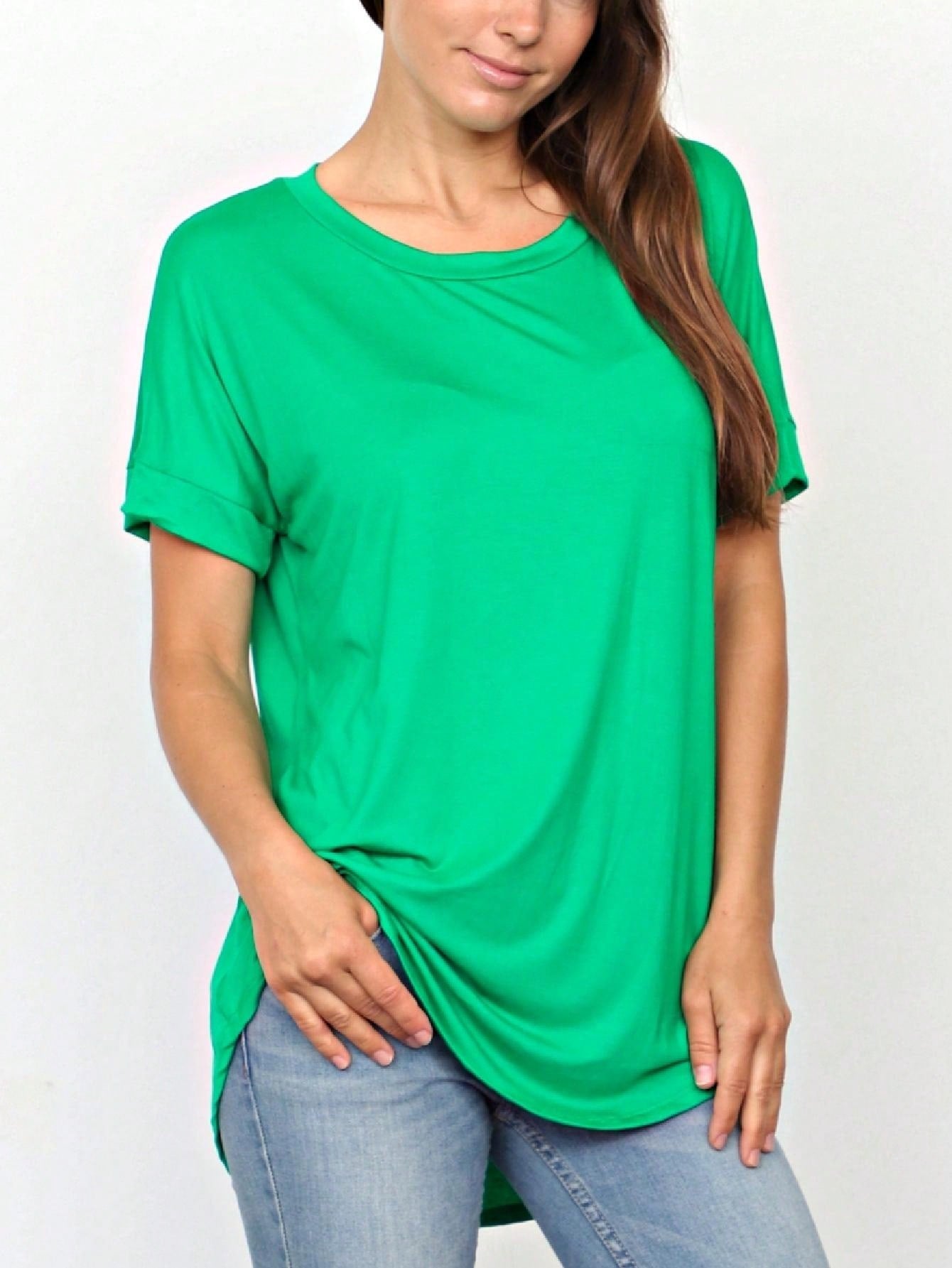 Summer Boho Retro Cool Solid Color Soft Rayon Every Day  High And Low Top Shirt Blouse | Small-3 XL