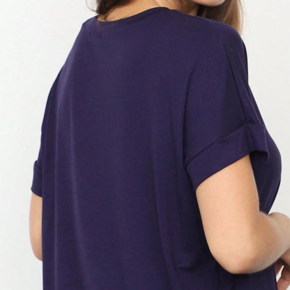 Summer Boho Retro Cool Solid Color Soft Rayon Every Day  High And Low Top Shirt Blouse | Small-3 XL