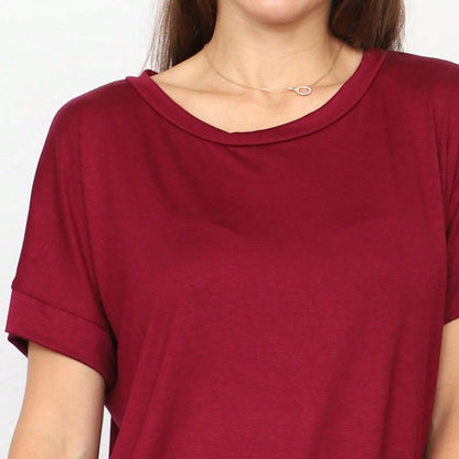 Summer Boho Retro Cool Solid Color Soft Rayon Every Day  High And Low Top Shirt Blouse | Small-3 XL