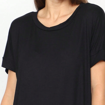 Summer Boho Retro Cool Solid Color Soft Rayon Every Day  High And Low Top Shirt Blouse | Small-3 XL