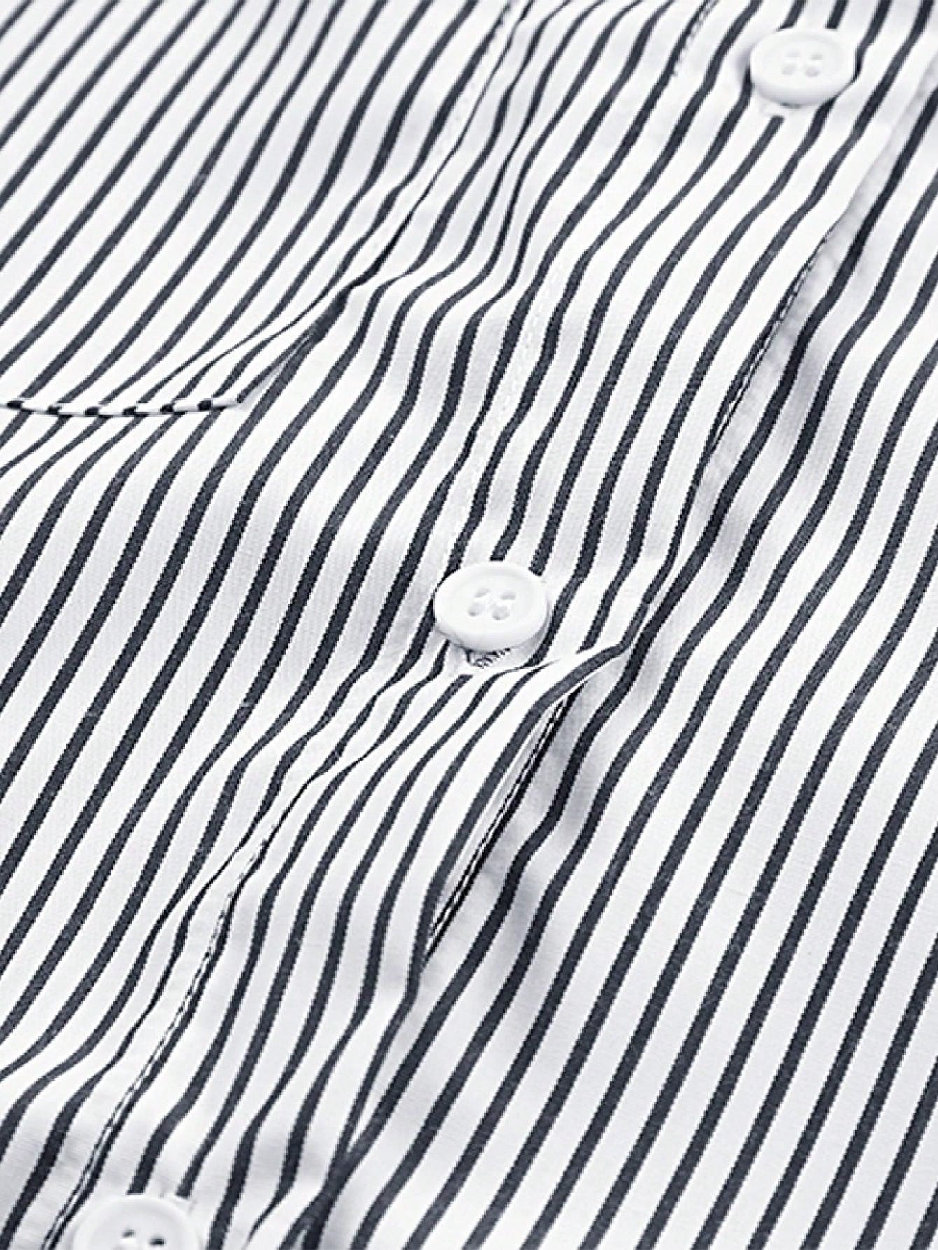 Boho Retro Blue Black Pin Stripe Shirred Scrunched Up Cuff Sleeve Light Weight Overs Sized Button Down Shirt Tunic Blouse