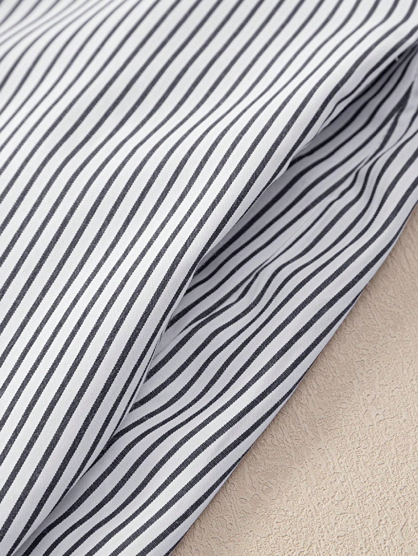 Boho Retro Blue Black Pin Stripe Shirred Scrunched Up Cuff Sleeve Light Weight Overs Sized Button Down Shirt Tunic Blouse