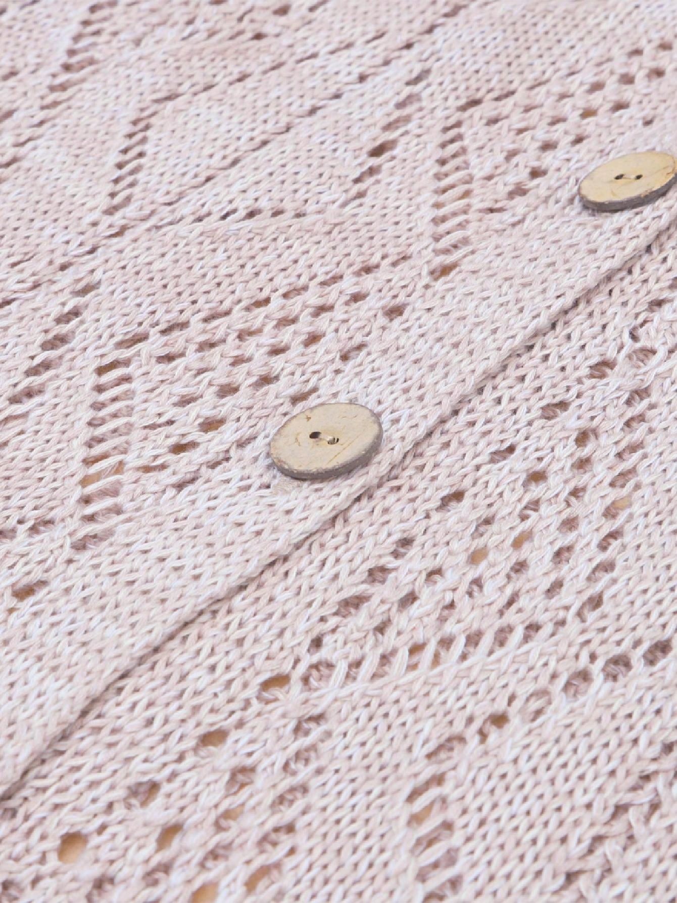 Boho Retro Cotton Mix Crochet Knit Hollow Light Weight Button Front Side Slit Long Cardigan