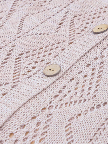 Boho Retro Cotton Mix Crochet Knit Hollow Light Weight Button Front Side Slit Long Cardigan