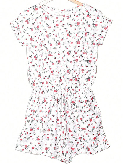 Boho Casual Red Black Ditsy Floral Tank Cami Romper Short Sleeve