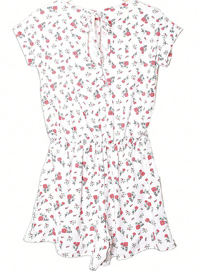 Boho Casual Red Black Ditsy Floral Tank Cami Romper Short Sleeve