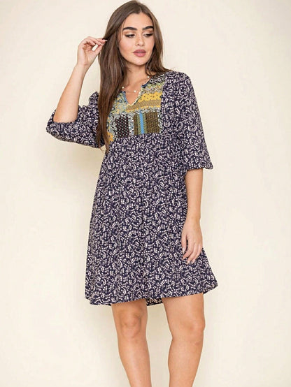 Boho Retro Half Balloon Puff Sleeve   Tunic Dress