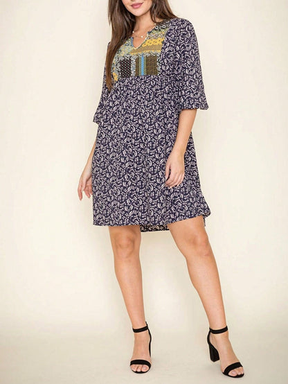 Boho Retro Half Balloon Puff Sleeve   Tunic Dress