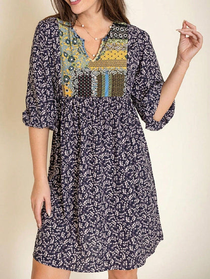 Boho Retro Half Balloon Puff Sleeve   Tunic Dress