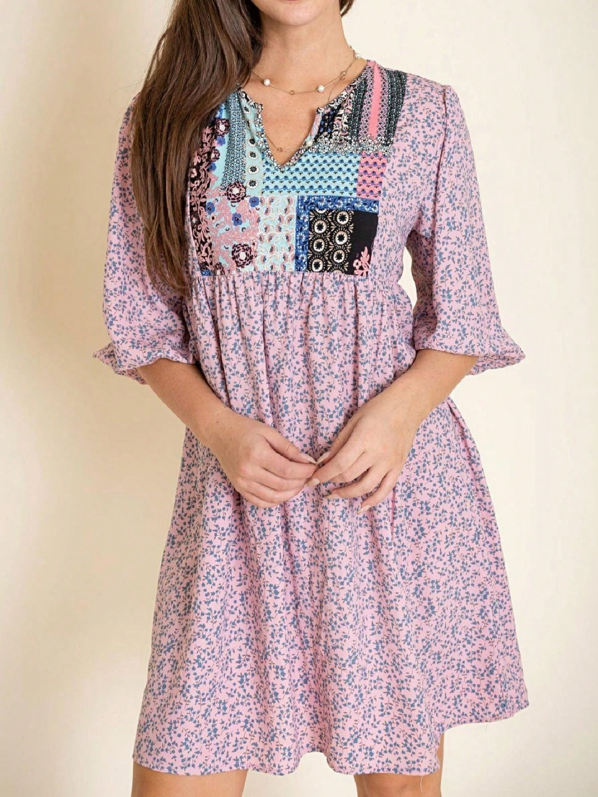 Boho Retro Half Balloon Puff Sleeve   Tunic Dress