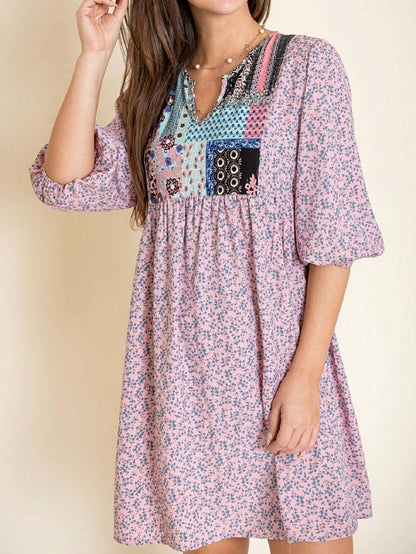 Boho Retro Half Balloon Puff Sleeve   Tunic Dress