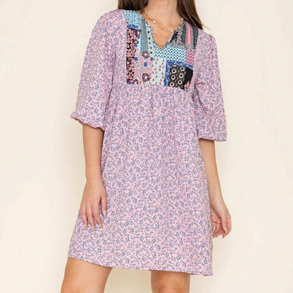 Boho Retro Half Balloon Puff Sleeve   Tunic Dress